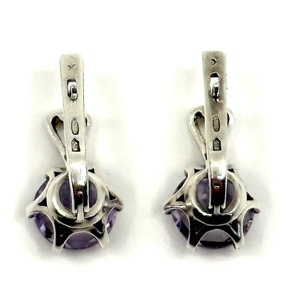 Sterling Silver 925 Amethyst Earrings – Elegant Purple Gemstone - Picture 2 of 3